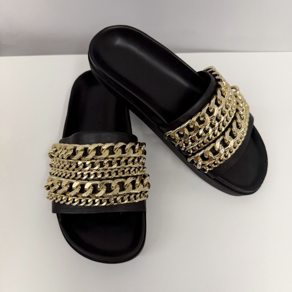 Kendall + Kylie Shiloh Shoes Black Leather & Gold Metal 7 1/2 M